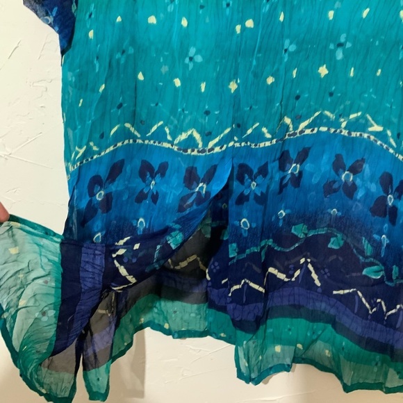 Vintage Phool Women's Plus Sz Button Front Blue Patterned Sheer Blouse/ Tunic 3X - Picture 7 of 8